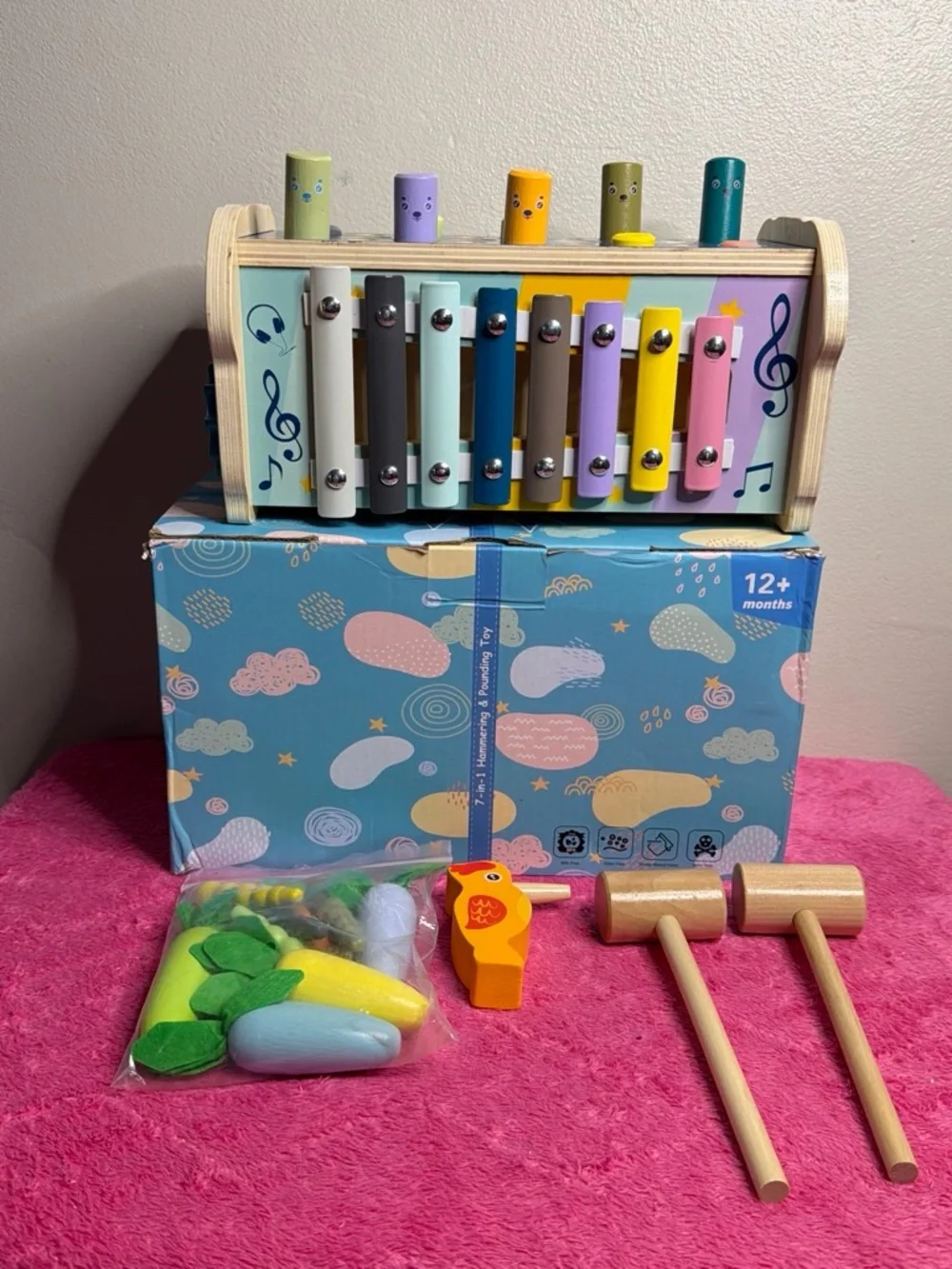 Wooden Kids Xylophone and Hammer Toy - Multicolor